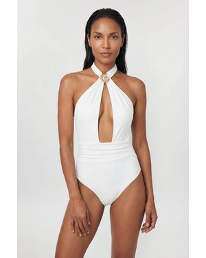 Karen Millen Shell Hardwear Halterneck Swimsuit - White