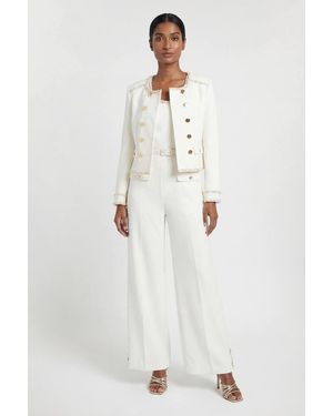 Karen Millen Compact Stretch Embellished Trim Tailored Jacket - White