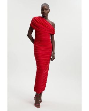 Karen Millen Bandage Mesh Gathered Asymmetric Neck Knitted Maxi Dress