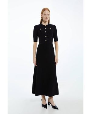 Karen Millen Forever Rib Knit Military Trim Maxi Dress - Black