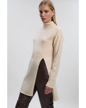 Karen Millen Wool Blend Deep Slip Longline Knit Top - Natural