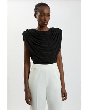 Karen Millen Cowl Neck Strong Shoulder Jersey Bodysuit - Black