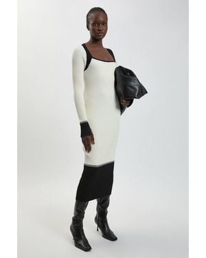 Karen Millen Block Colour Racked Rib Knitted Midi Dress - Natural