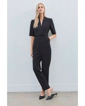 Karen Millen Petite Forever Structured Crepe Belted Jumpsuit - Black