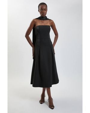 Karen Millen Satin Back Crepe Tailored Bardot Maxi Dress - Black