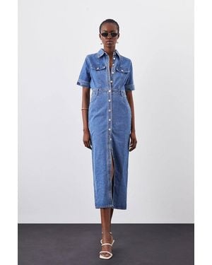 Karen Millen Forever Denim Maxi Shirt Dress - Blue