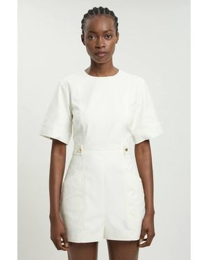 Karen Millen Tailored Linen Button Detail Playsuit - White
