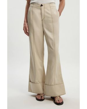 Karen Millen Tencel Cotton Contrast Stitch Woven Straight Leg Trouser - Natural