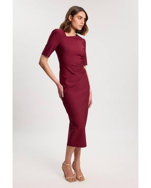 Karen Millen Bandage Asymmetric Long Sleeve Midi Dress - Red