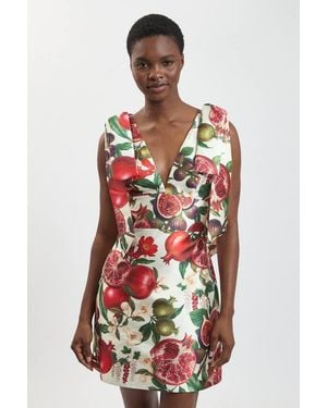 Karen Millen Petite Fruit Print Tie Shoulder Twill Mini Dress - Red