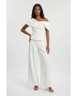 Karen Millen Compact Viscose Stretch Tailored Wide Leg Trouser - White