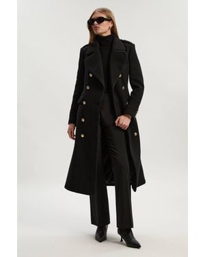 Karen Millen Wool Double Breasted Military Tailored Midi Coat - Black