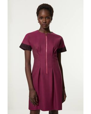 Karen Millen Tall Tailored Twill Lace Mix Zip Front Mini Dress