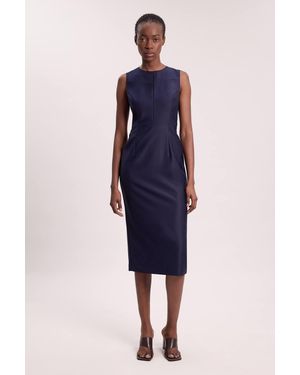 Karen Millen Tailored Satin Keyhole Cut Out Midi Dress - Blue