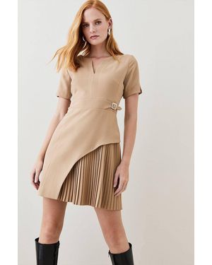 Karen Millen Forever Tailored Military Pleat Short Sleeve Mini Dress - Natural