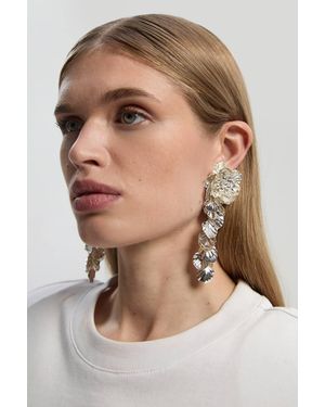 Karen Millen Textured Flower Drop Earrings - Natural