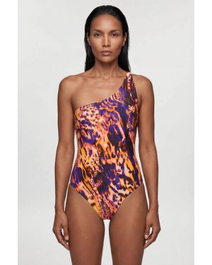 Karen Millen Abstract Animal One Shoulder Swimsuit - Red