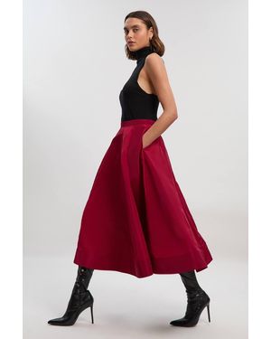 Karen Millen Tall Drama Taffeta Rosette Woven Midi Skirt - Red