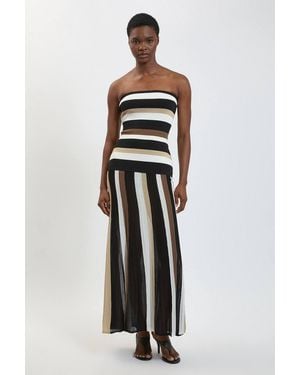 Karen Millen Striped Bardot Knit Maxi Dress - White
