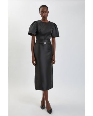 Karen Millen Satin Twill Belted Maxi Skirt - Black