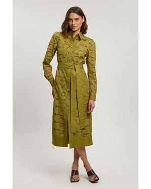 Karen Millen Cutwork Cotton Collared Woven Shirt Dress - Green