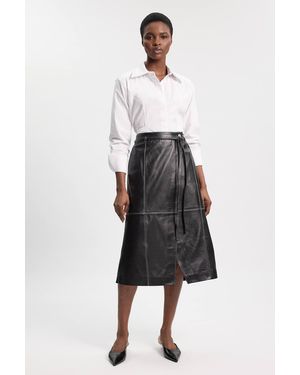 Karen Millen Leather Tie Up Belted Midi Skirt - White