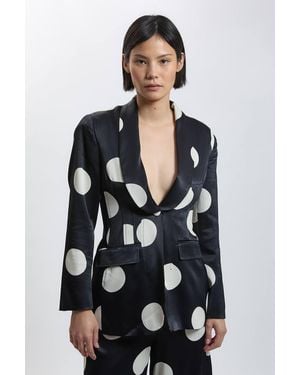 Karen Millen Petite Viscose Satin Polka Dot Tailored Blazer - White