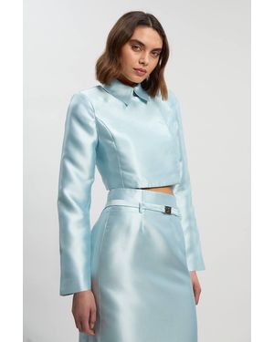 Karen Millen Forever Satin Twill Cropped Wrap Tailored Jacket - Blue