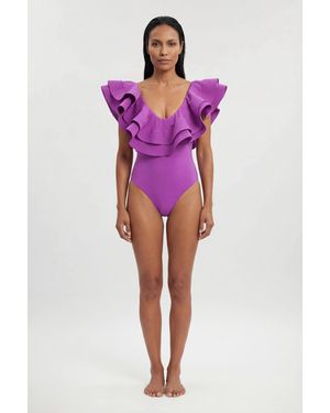 Karen Millen Drama Frill Swimsuit - Purple