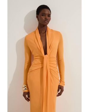 Karen Millen Premium Stretch Crepe Jersey Plunge Neck Maxi Dress - Orange
