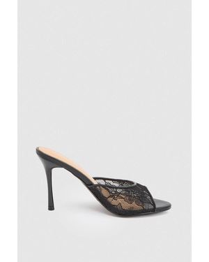 Karen Millen Lace Peep Toe Mule - Black