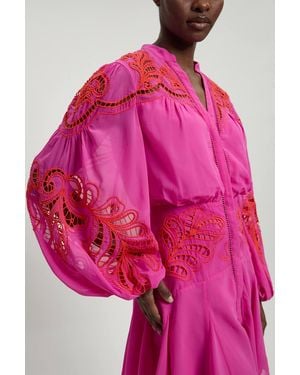 Karen Millen Cutwork Beaded Embroidered Woven Mini Dress - Pink