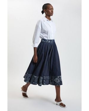 Karen Millen Jacquard Denim Full Skirt - Blue