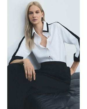 Karen Millen Forever Colour Block Twill Woven Shirt - White