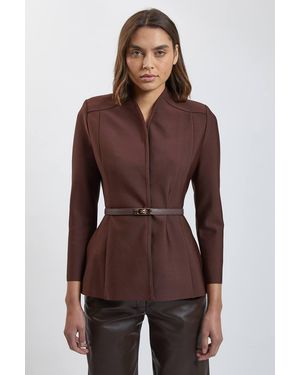 Karen Millen Bandage Studded Belt High Neck Wrap Blazer - Brown