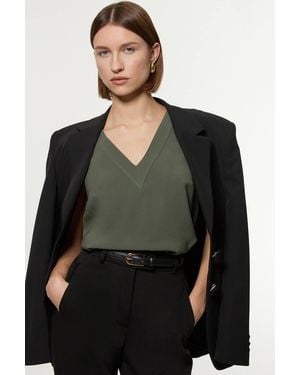 Karen Millen Tailored Crepe Essential Sleeveless Longline Top - Grey