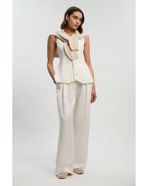 Karen Millen Viscose Linen Pleat And Pocket Detail Woven Straight Leg Trouser - White