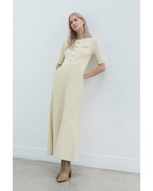 Karen Millen Petite Forever Rib Knit Military Trim Maxi Dress - White