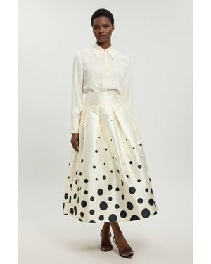 Karen Millen Spot Border Woven Twill Prom Skirt - White