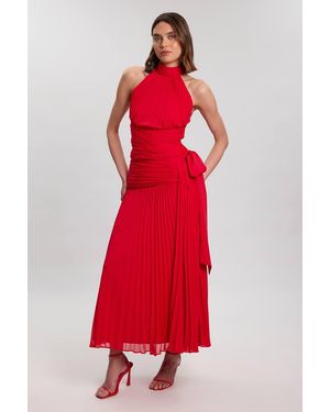 Karen Millen Crinkle Chiffon Woven Maxi Skirt - Red