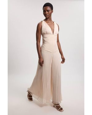 Karen Millen Crinkle Cross Back Georgette Woven Jumpsuit - Natural