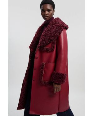 Karen Millen Faux Fur Pocket Detail Midi Coat - Red