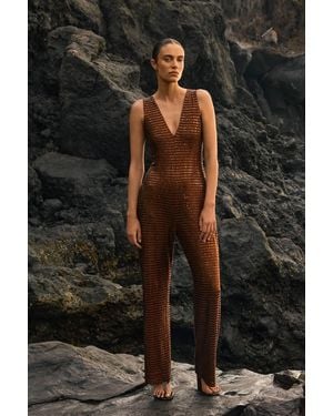 Karen Millen Premium Crystal Embellished Jumpsuit - Brown