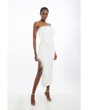 Karen Millen Figure Form Bandage Feather Detail Bandeau Knit Midi Dress - White