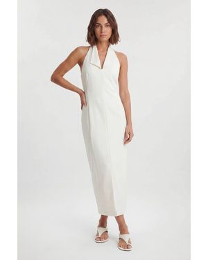 Karen Millen Satin Tux Back Detail Tailored Midi Dress - White