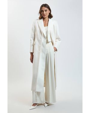 Karen Millen Brushed Wool Blend Satin Mix Midi Coat - White