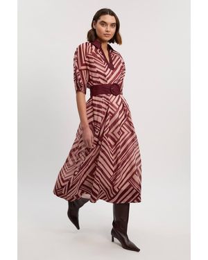Karen Millen Printed Organdie Plunge Collared Maxi Dress