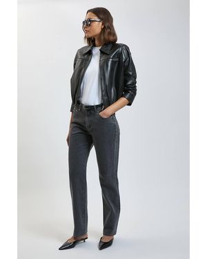 Karen Millen Rigid Denim Mid Rise Straight Leg Jeans - Blue