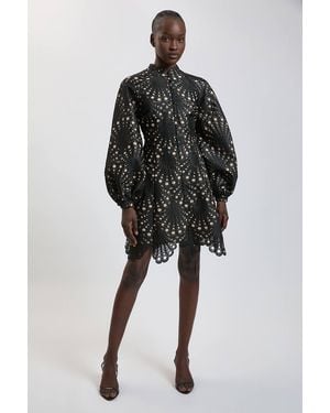 Karen Millen Bonded Lace Mini Dress - Black