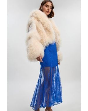 Karen Millen Sheer Lace Godet Woven Maxi Skirt - Blue